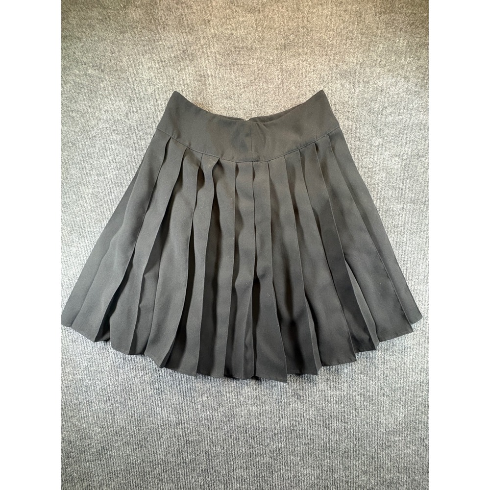 Black Pleated Mini Skirt A-Line Schoolgirl Style Size 12 Side Zip Lined 1026